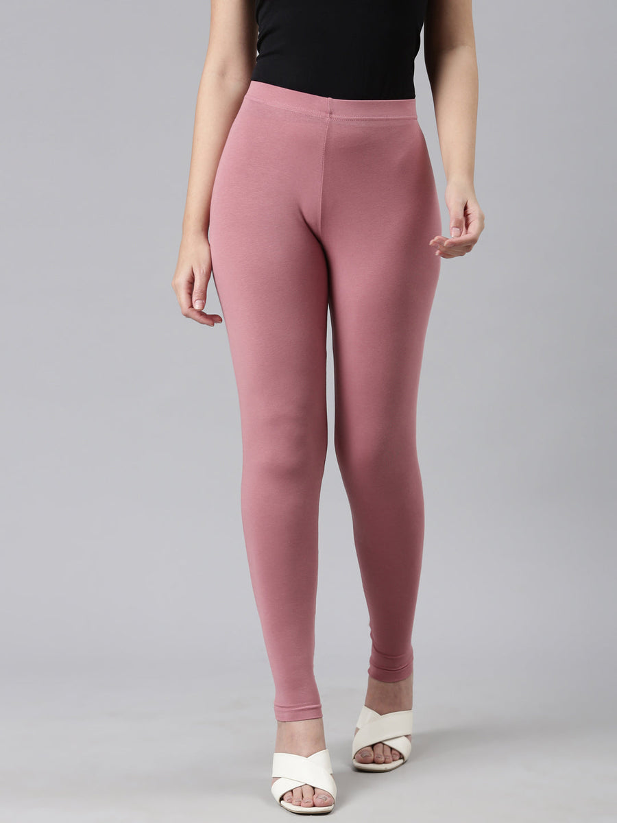 Women Solid Cream Ankle Length Leggings