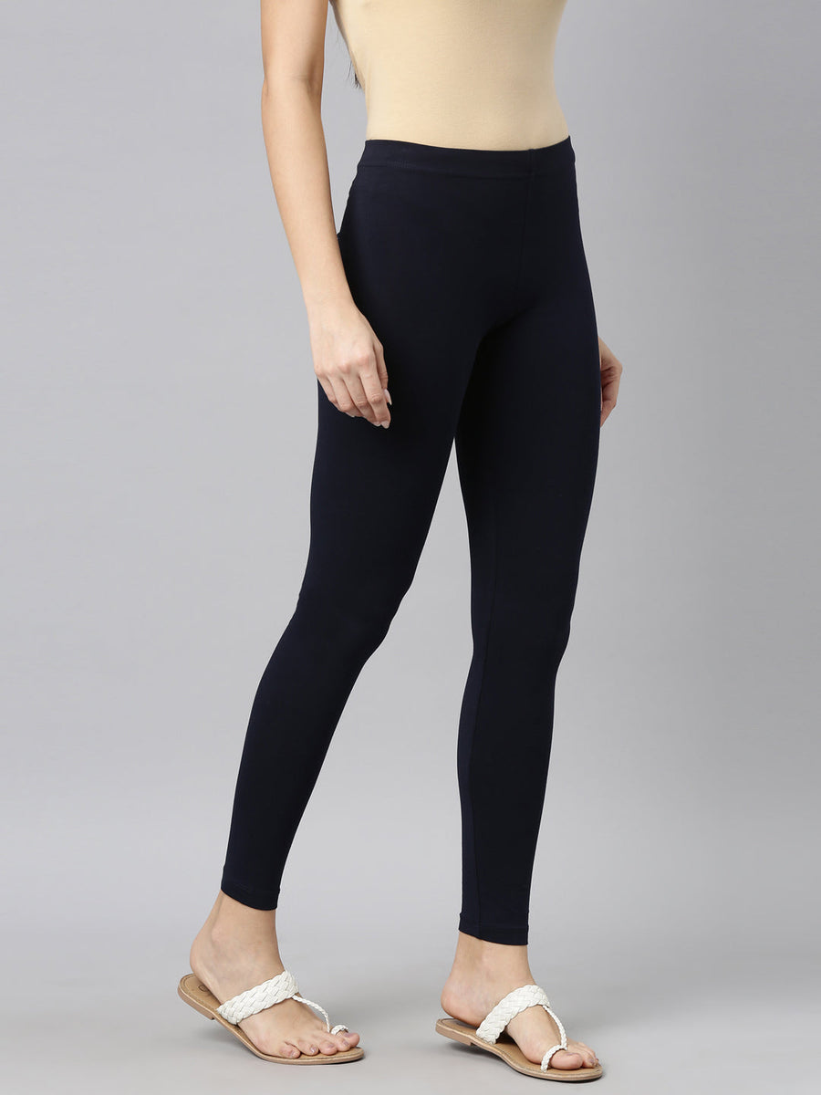 Women Solid Dark Navy Ankle Length Leggings – Cherrypick