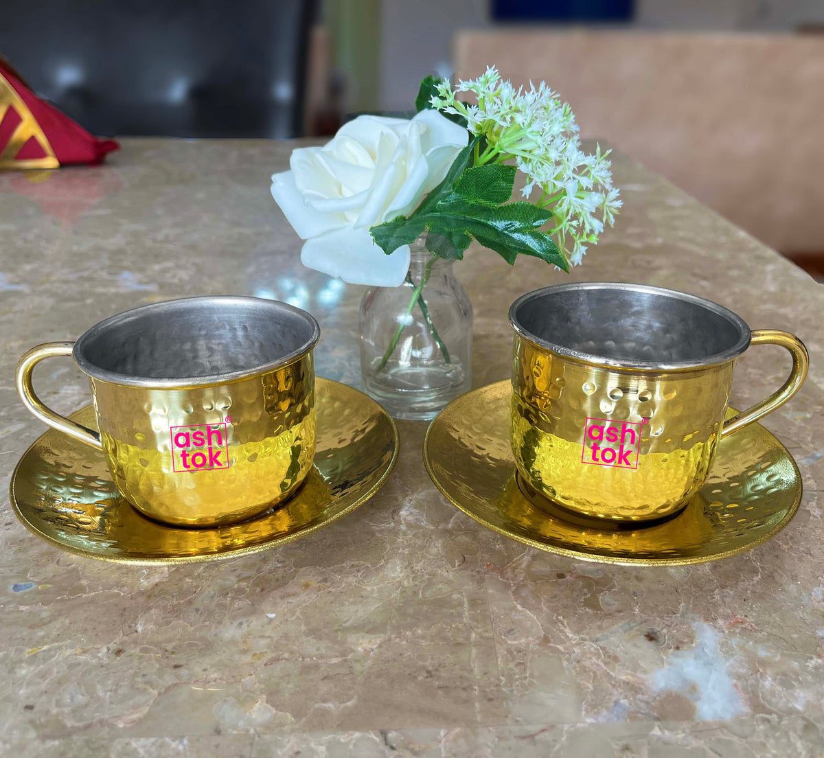 This Indian metal brass tea cup set brings a royal feel to the way