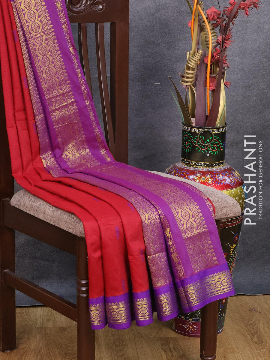 Kalyani cotton saree maroon and blue with thread woven buttas and