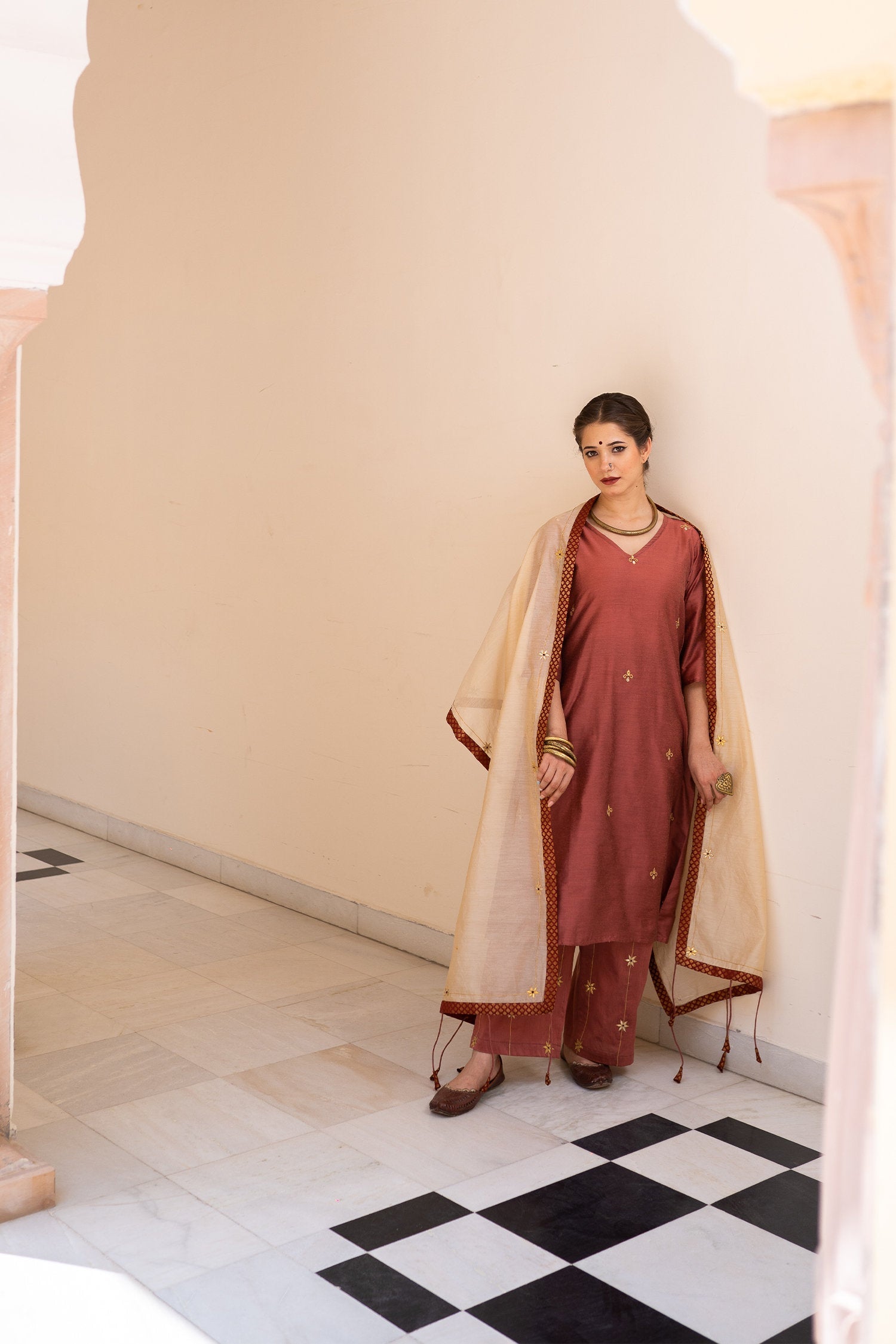 Burgundy Cotton Silk Gota Patti Suit Set