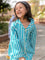 Turquoise Stripes Block Printed Cotton Top & Pyjama Set