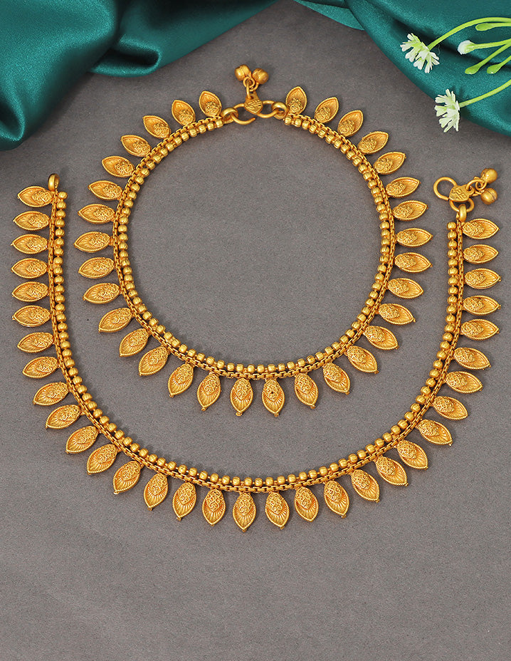 Designer Lakshmi Leaf Antique Polish Anklets