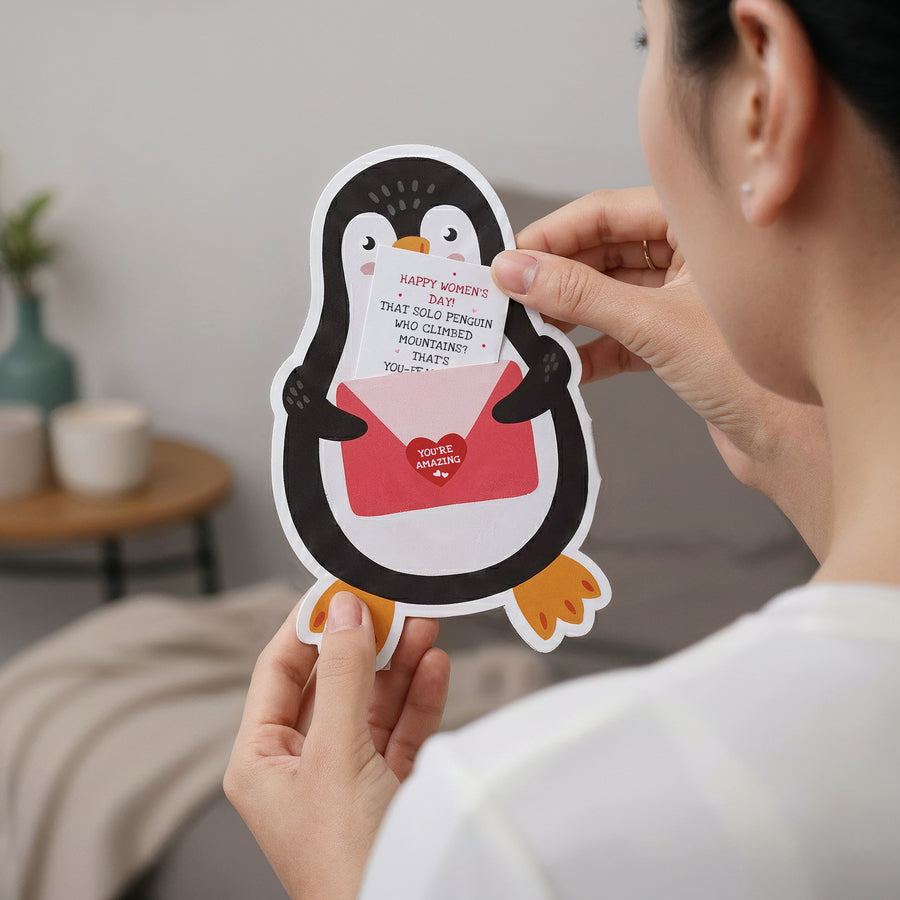 Penguin Card with Hidden Message - Set of 10