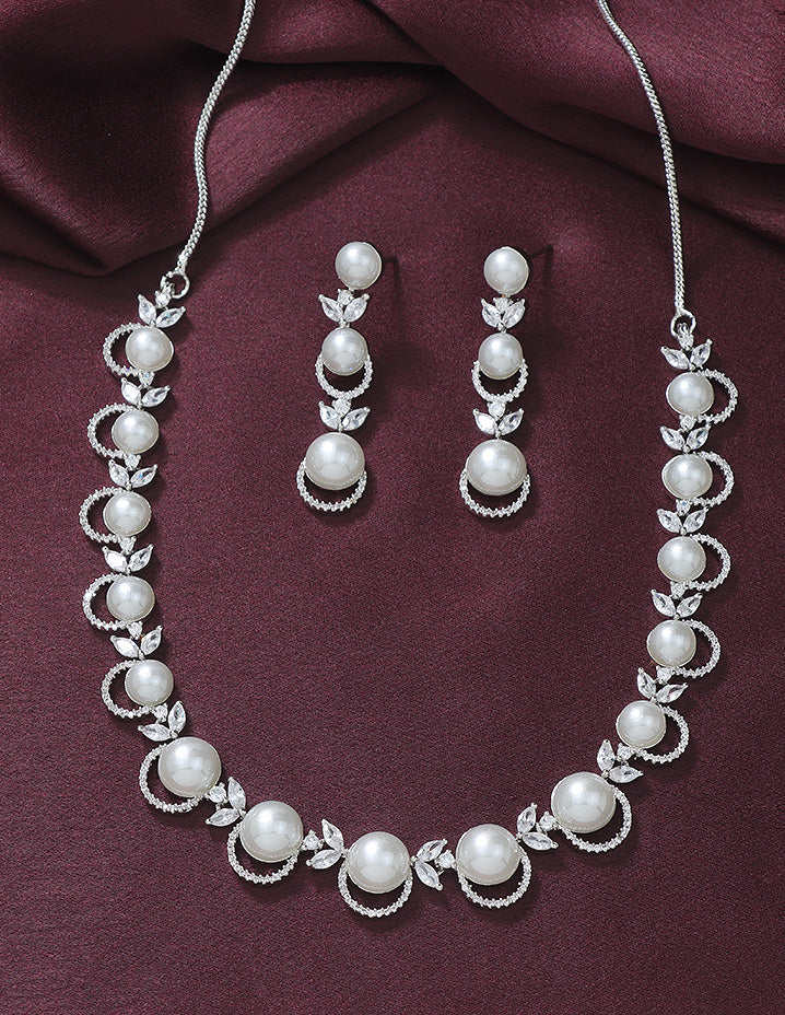 Designer Zirconia Pearl Necklace Set