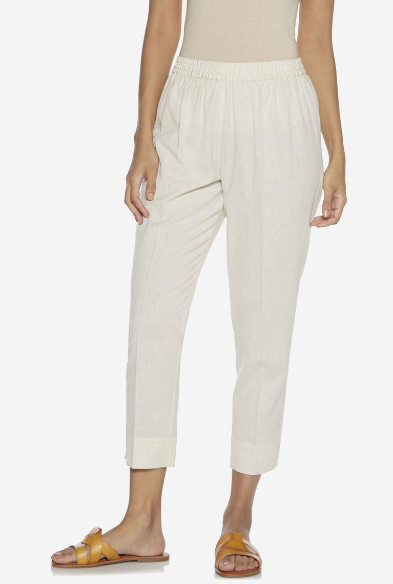 Wardrobe by Westside Solid Off White Slit Ponte Trousers