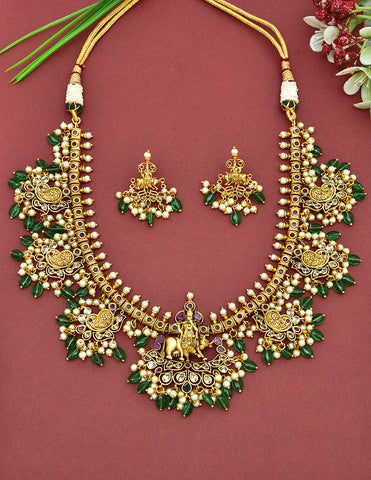 Designer Guttapusalu Necklace Set With Lord Krishna