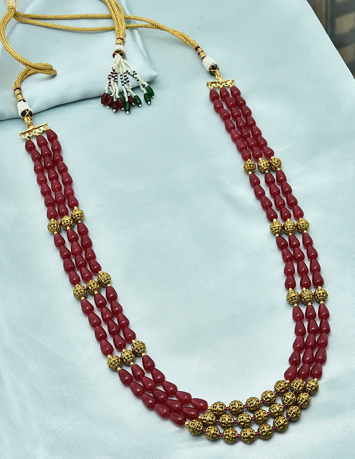 Designer Zirconia 3-Lines Ruby Beads Mala