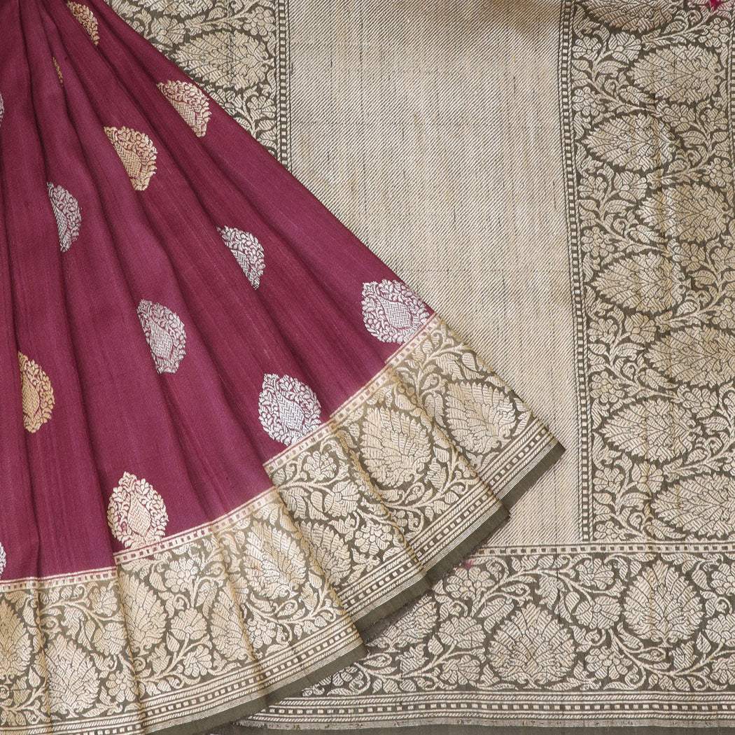 Buy Grey Red Zari Tussar Silk Banarasi Saree - House Of Elegance – House Of  Elegance - Style That Inspires