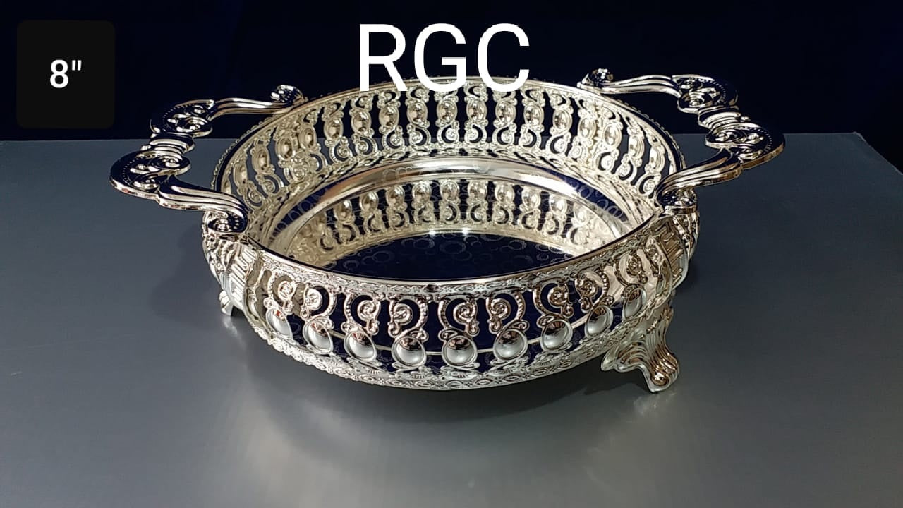 Imported German Silver Trays Round with Handle and Legs