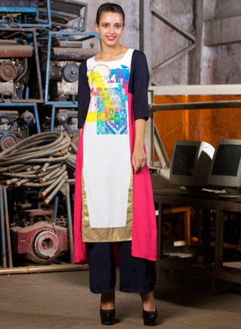 Multicoloured Printed 3/4 Sleeve kurta