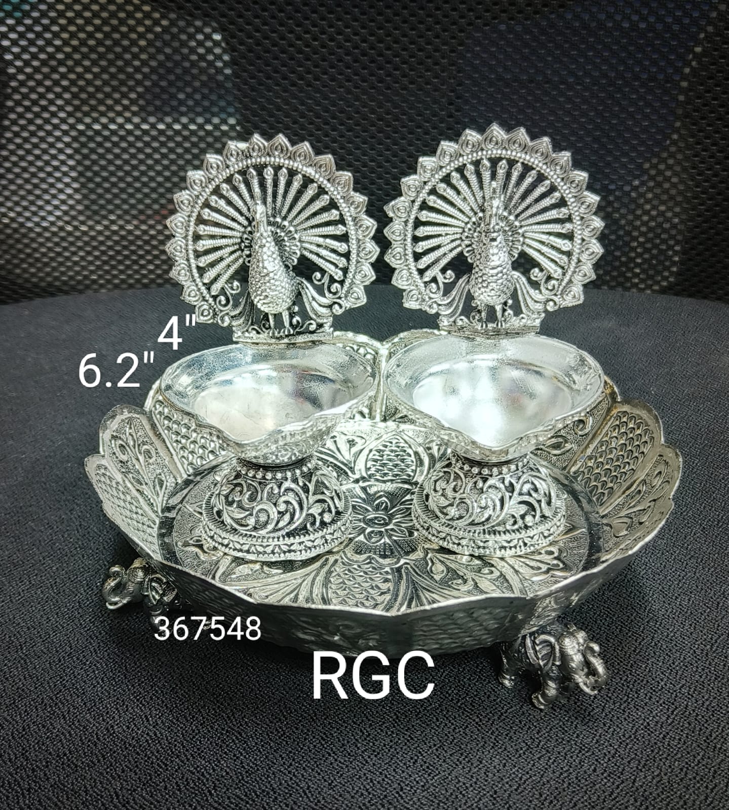 RGC Antique German Silver Flower Plate With Diya