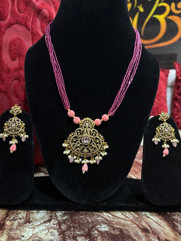 Beads chain with Mehandi finish Pendant and Earrings