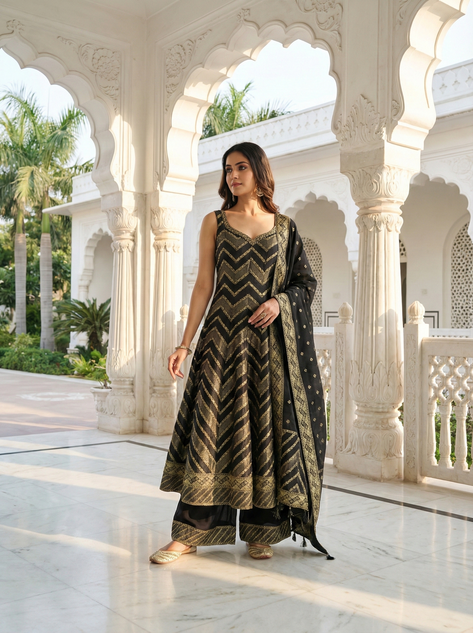 Black Silk Zari Embroidery Anarkali Set