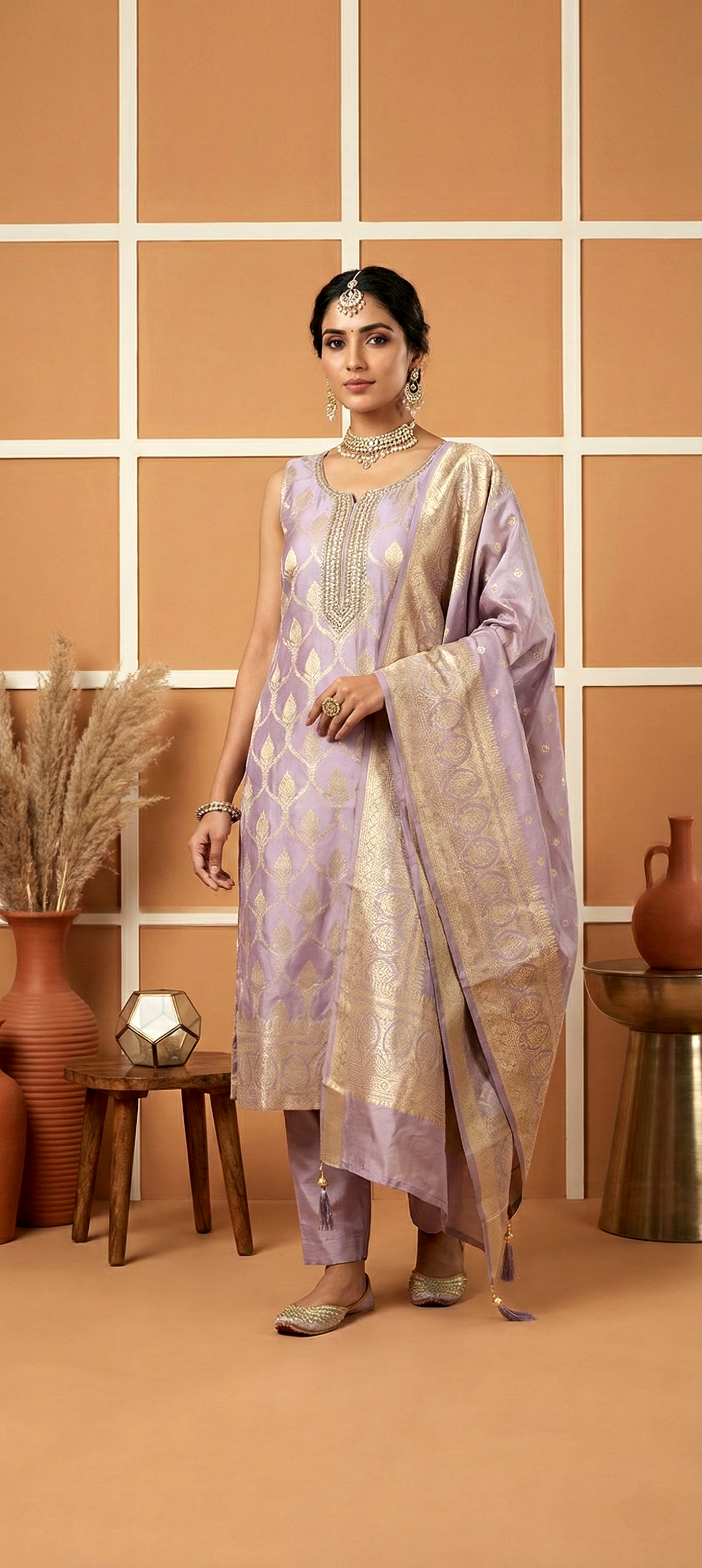 Lilac Tissue Printed Three Piece Set