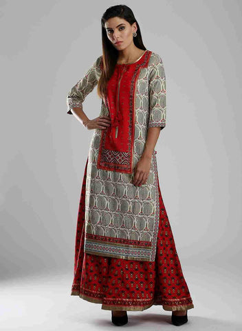 Off-White & Red Printed kurta