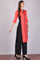 Coral Red & Black Colorblocked Printed kurta