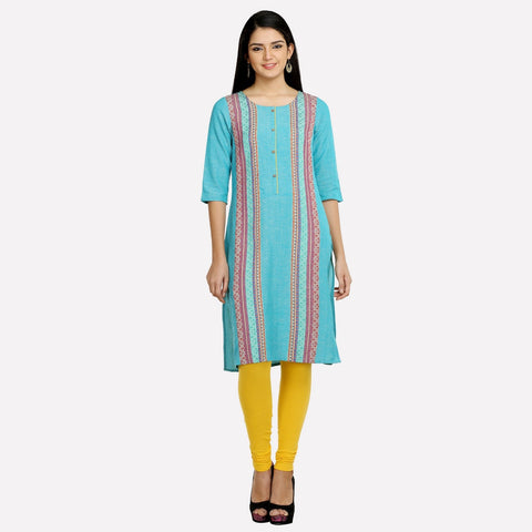 Blue Printed 3/4 Sleeve kurta