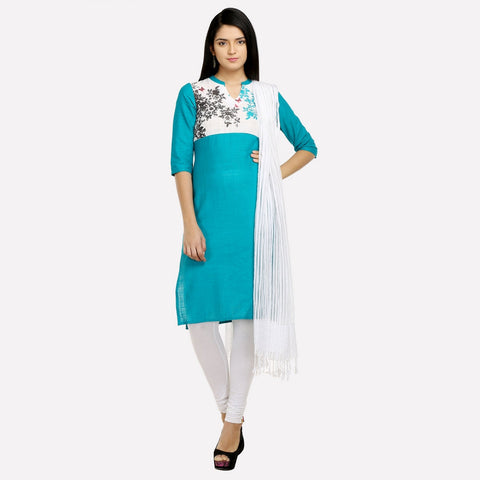 Blue Floral Print 3/4 Sleeve kurta