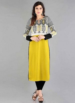 Yellow Round Neck Winter kurta