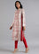 White & Red Mandarin Neck Printed kurta