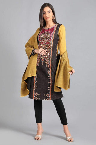 Yellow Round Neck Yarn-dyed Winter kurta