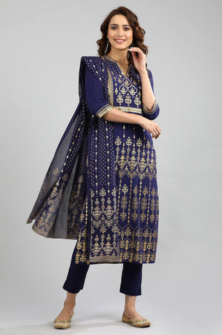 Blue Printed Trousers