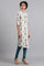 White Round Neck Printed kurta