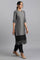 Grey Mandarin Neck Chanderi kurta