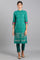 Teal Mandarin Neck Embroidered kurta