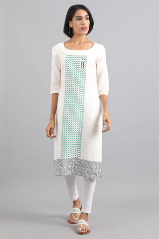 White Round Neck Printed kurta