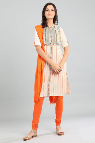 Ecru Band Collar Printed kurta