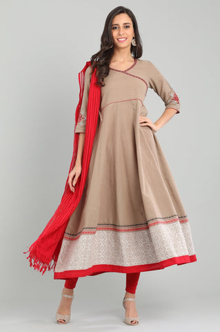 Brown V-Neck Yarn-dyed kurta