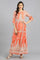 Peach Round Neck Printed kurta