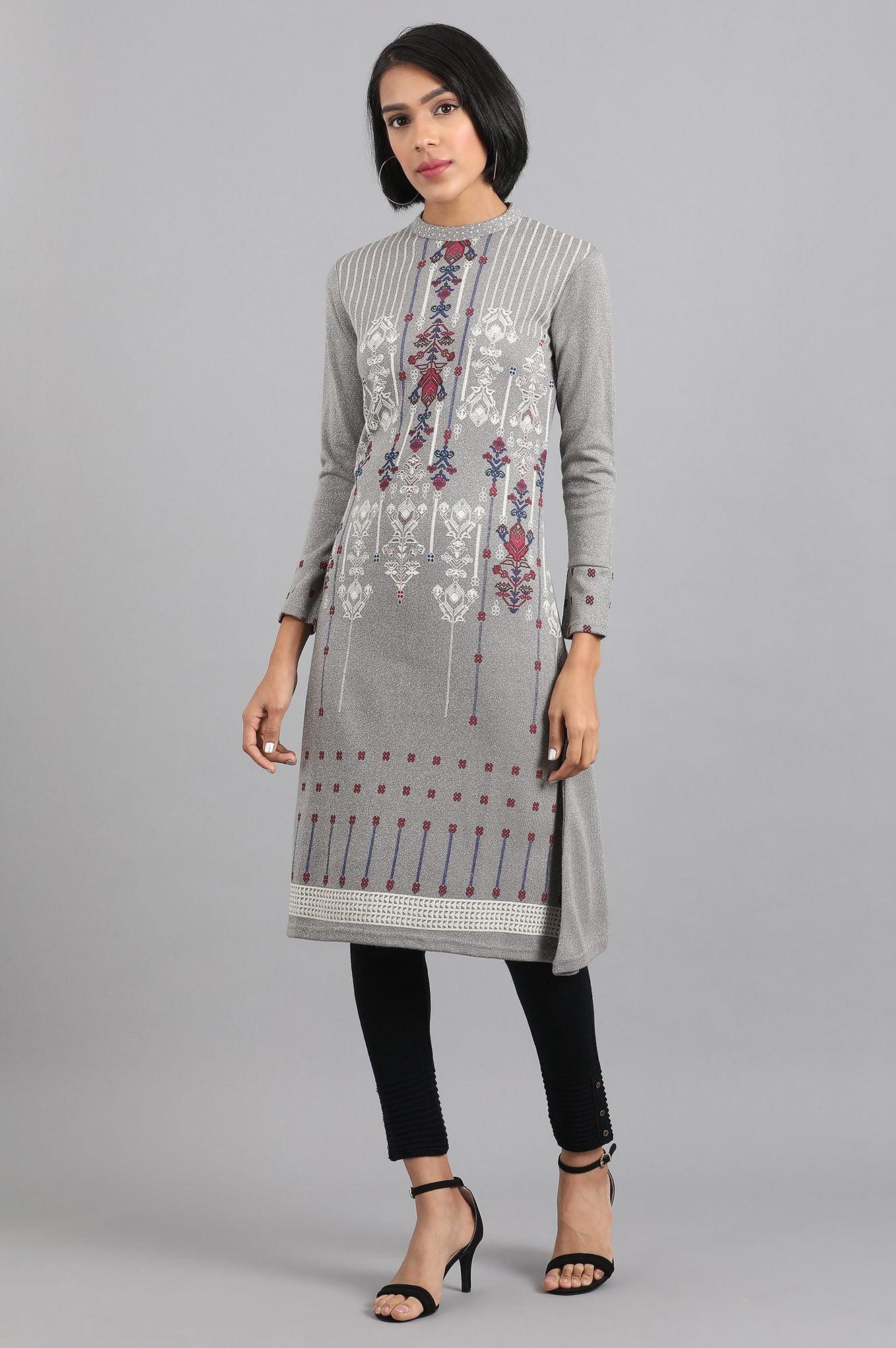 Grey Mandarin Neck Winter kurta