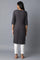 Dark Grey Solid kurta with Floral Embroidery