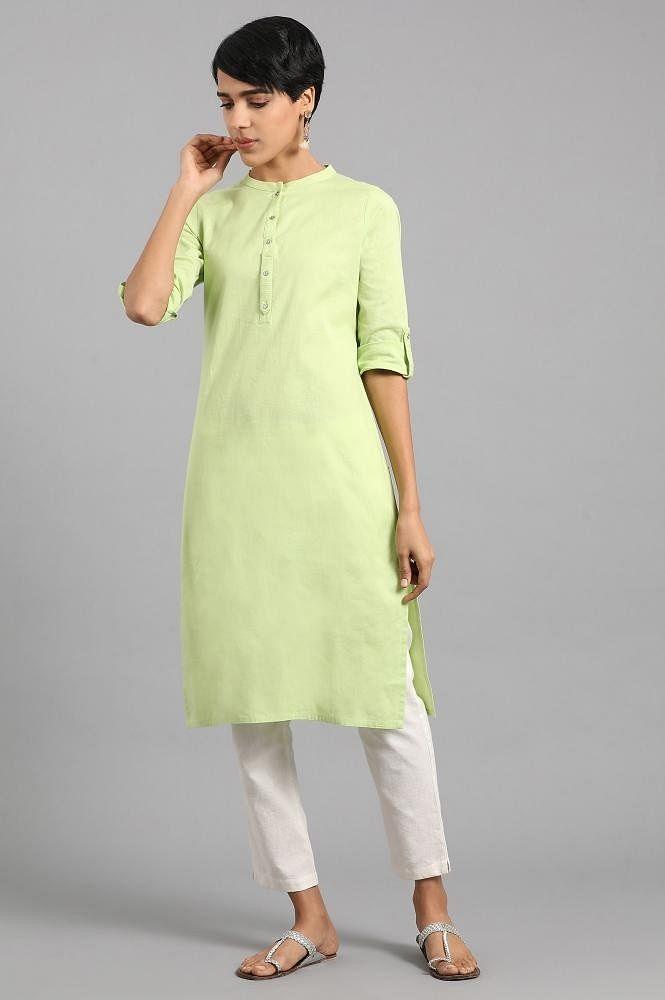 Green Mandarin Neck Solid kurta