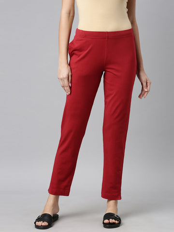 Buy Women Solid Cherry Cotton Mid Rise Kurti Pants Online - GoColors