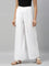 Women Solid White Woven Viscose Mid Rise Basic Palazzos