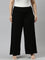 Women Solid Black Mid Rise Ribbed Palazzos