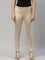 Women Solid Light Gold Mid Rise Shiny Pants