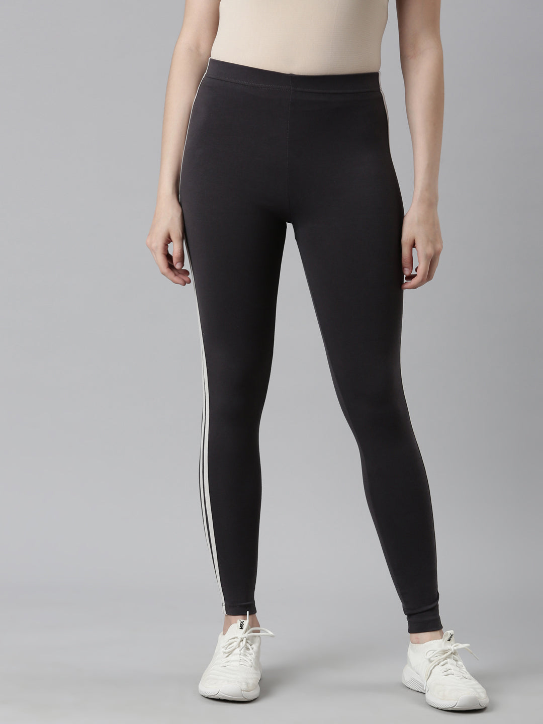 Grey Cotton Stretch Side Stripes Active Leggings
