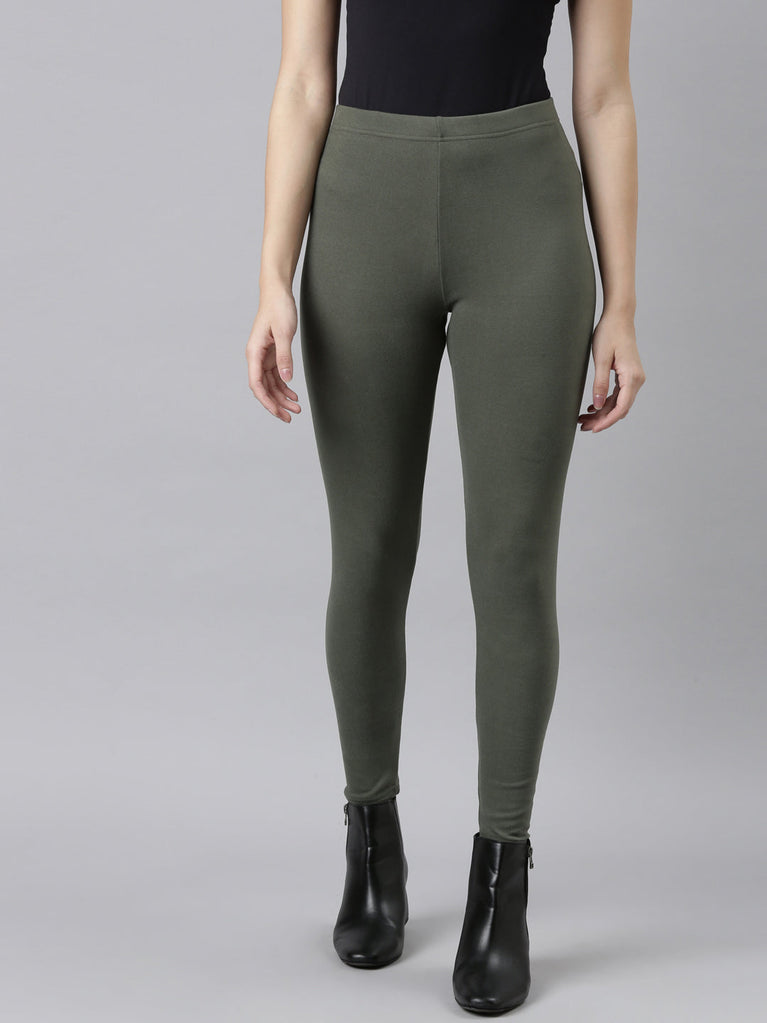 Women Solid Olive Green Stretch Ponte Pants – Cherrypick