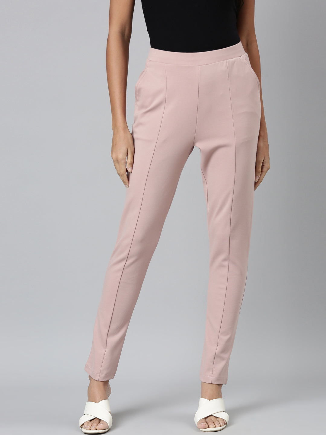 Women Solid Baby Pink Stretch Ponte Pants – Cherrypick