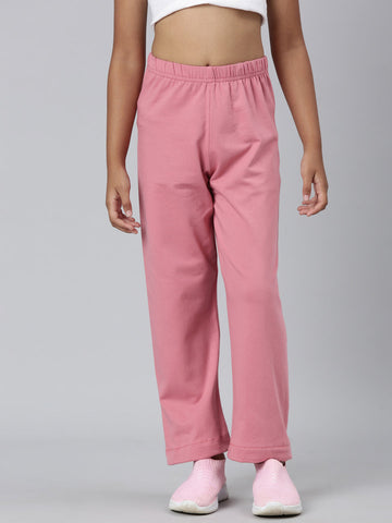 Girls Blush Pink Side Stripe Mid Rise Track Pants