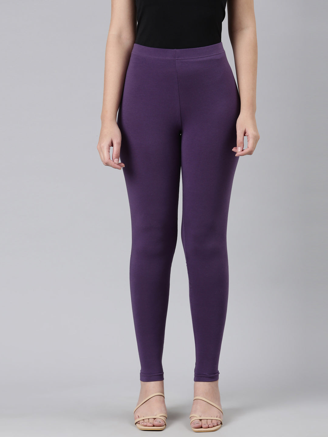 Women Solid Purple Ankle Length Leggings