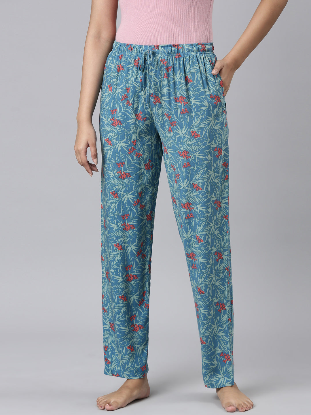 Women Printed Blue Mid Rise Woven Viscose Lounge Pants – Cherrypick