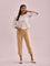 Women Solid Light Gold Mid Rise Cropped Metallic Pants