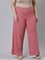 Women Solid Rusty Pink Viscose Mid Rise Rib Palazzos