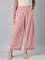 Women Solid Baby Pink Mid Rise Linen Wide Pant